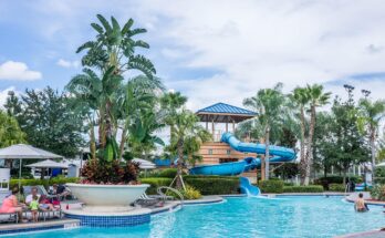 Family in wave pool at SkyLand Water Park
