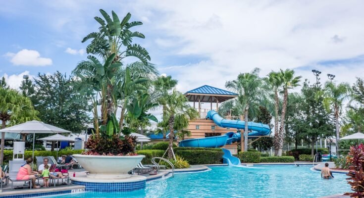 Family in wave pool at SkyLand Water Park