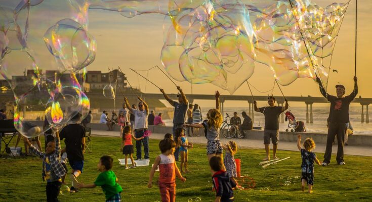 Family having fun on water slides at a water park in Lahore during summer