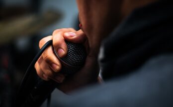 Microphone on stage at a Lahore open mic night.