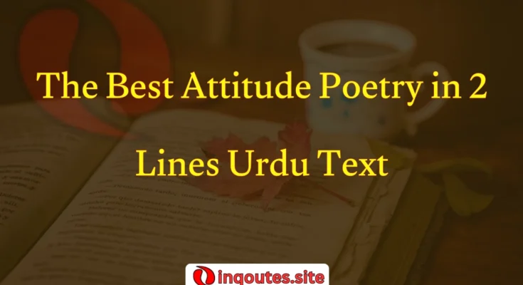Bold attitude poetry written in 2 lines Urdu text on a black paper background